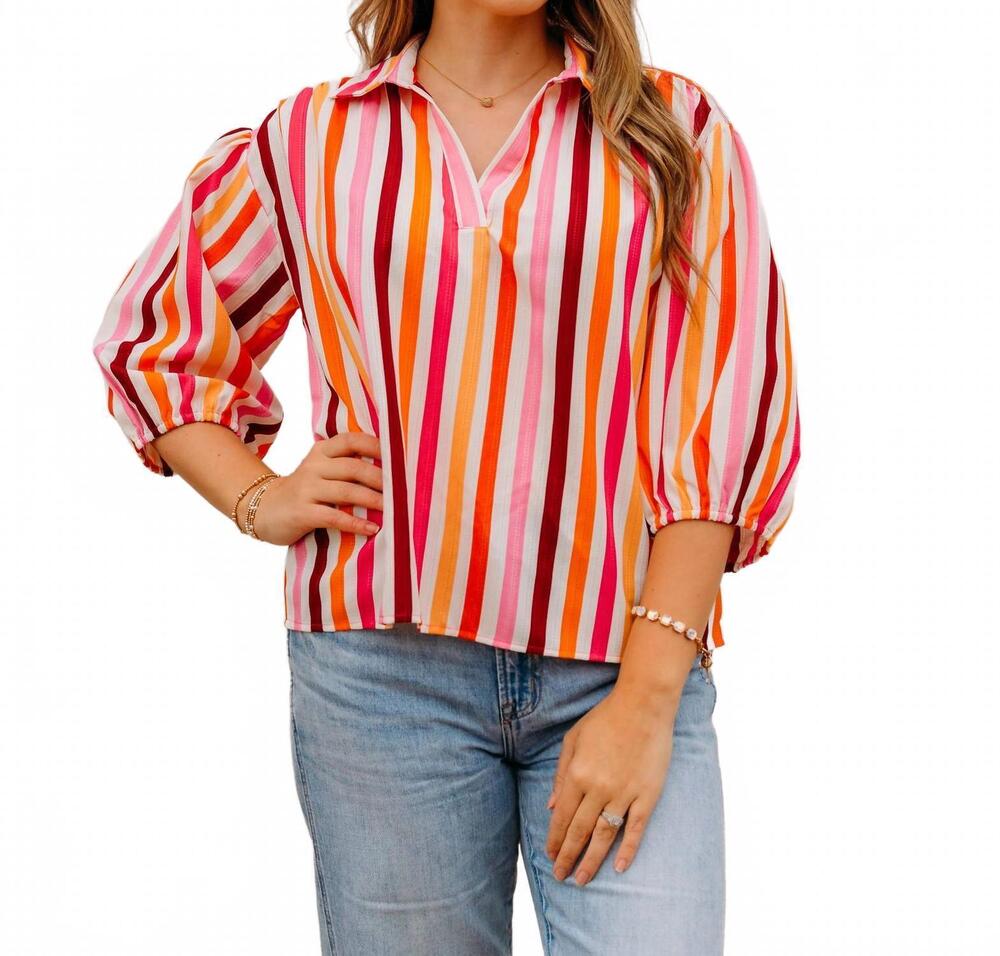 NEW JOY JOY collared top in rose stripe